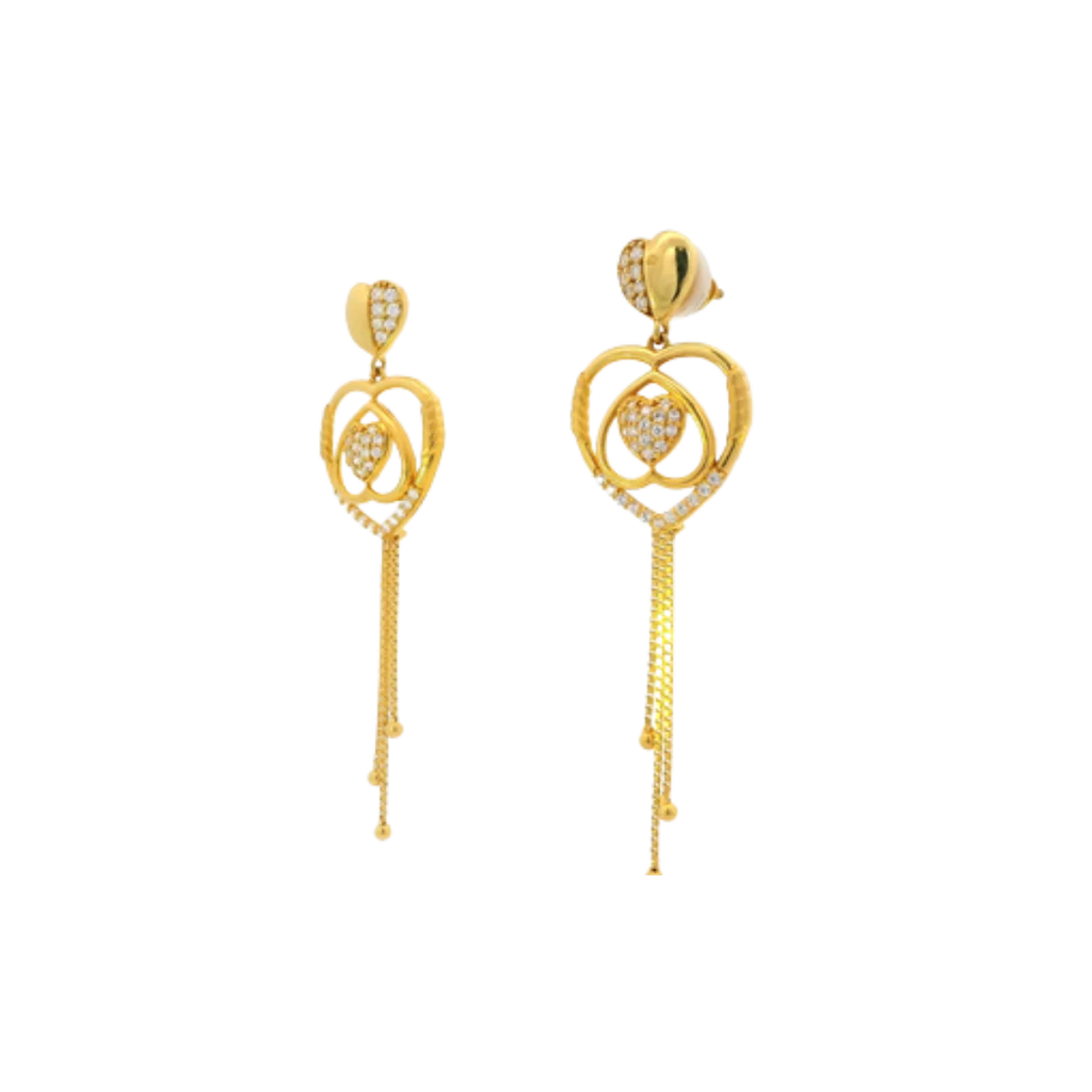 22K Yellow Gold CZ Long Earrings | Elegant Stone Drop Design