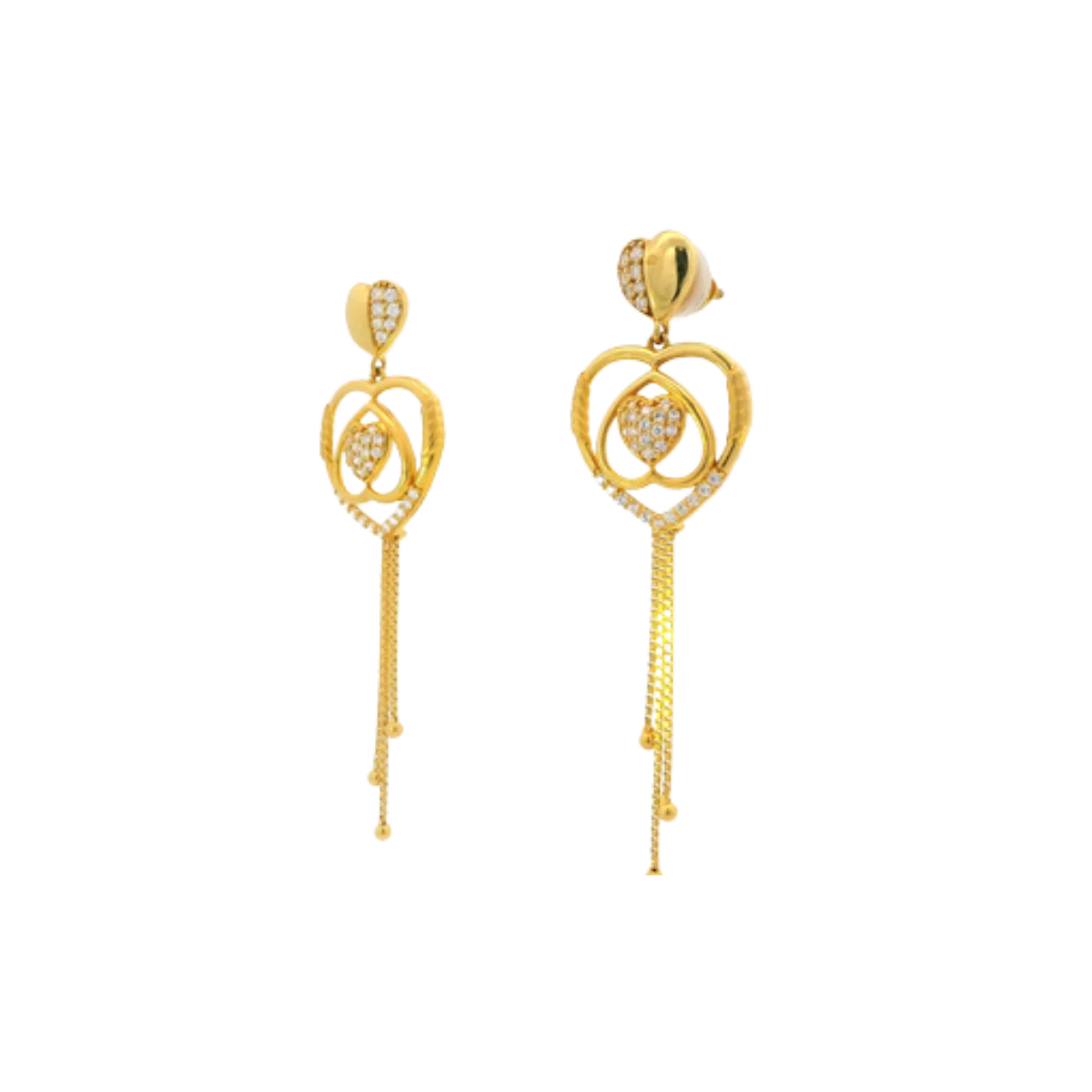 22K Yellow Gold CZ Long Earrings | Elegant Stone Drop Design