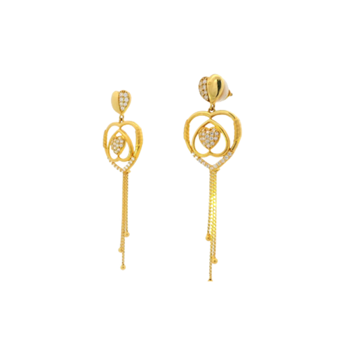 22K Yellow Gold CZ Long Earrings | Elegant Stone Drop Design