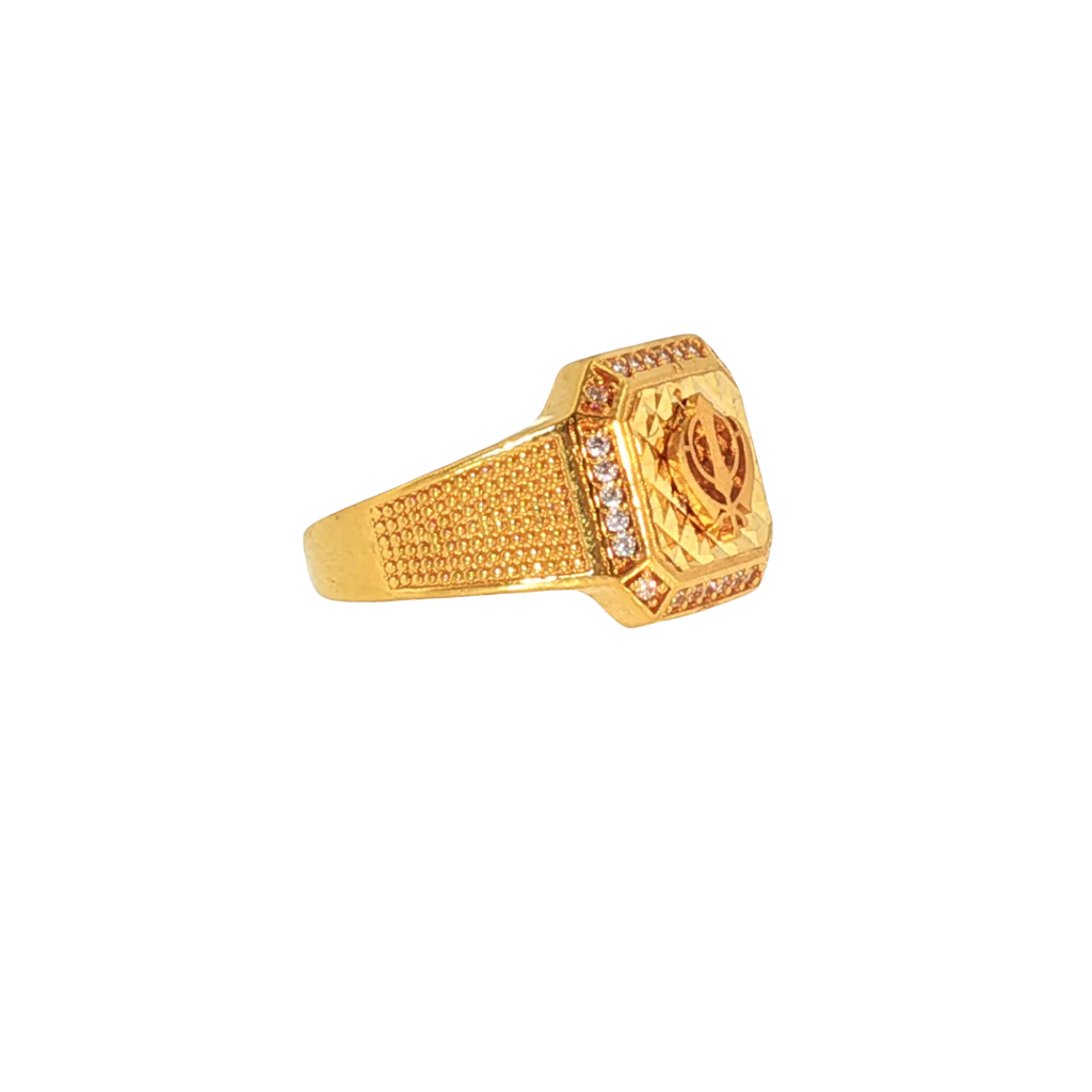 22K Yellow Gold Men’s Sikh Ring with Cubic Zirconia – 7.1g