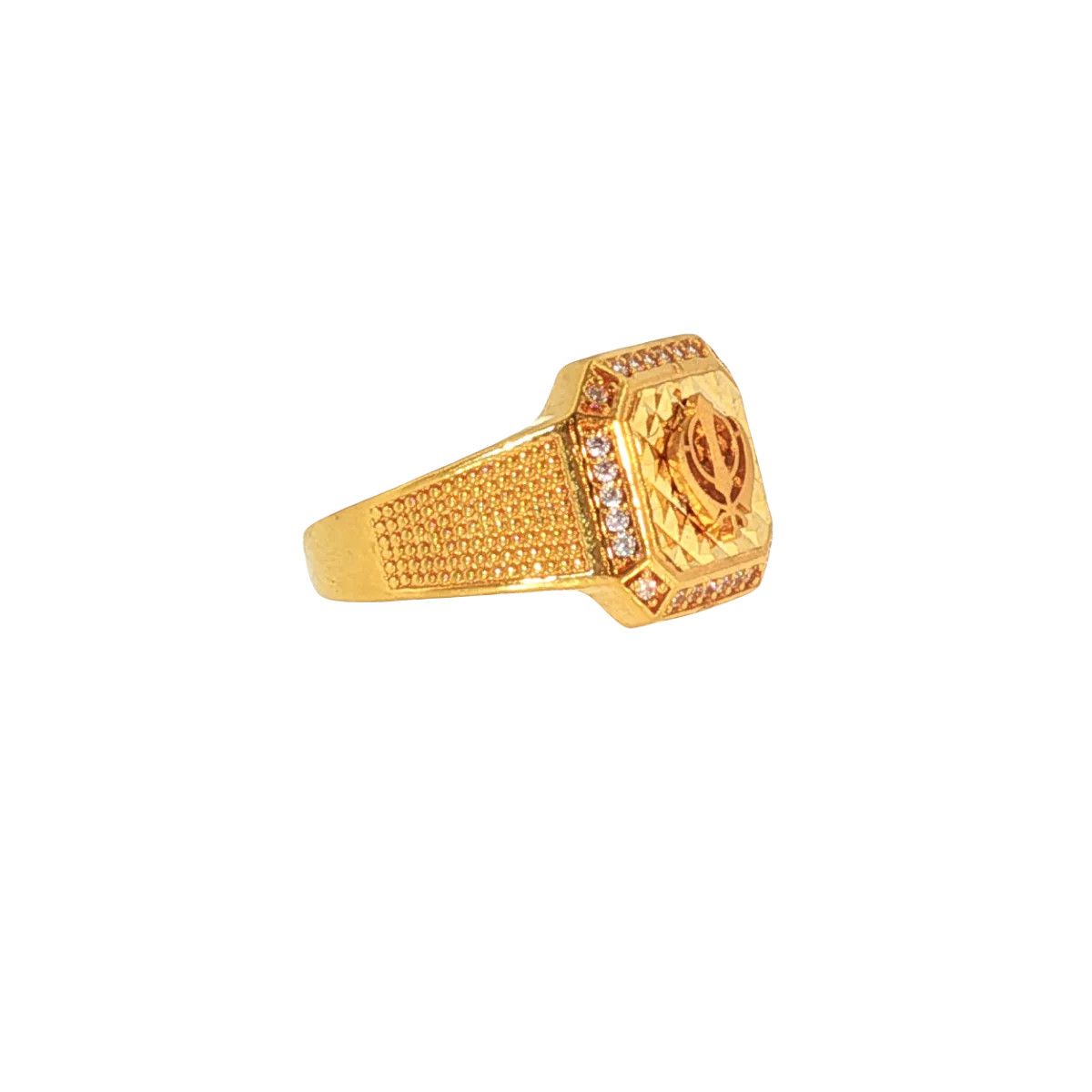 22K Yellow Gold Men’s Sikh Ring with Cubic Zirconia – 7.1g