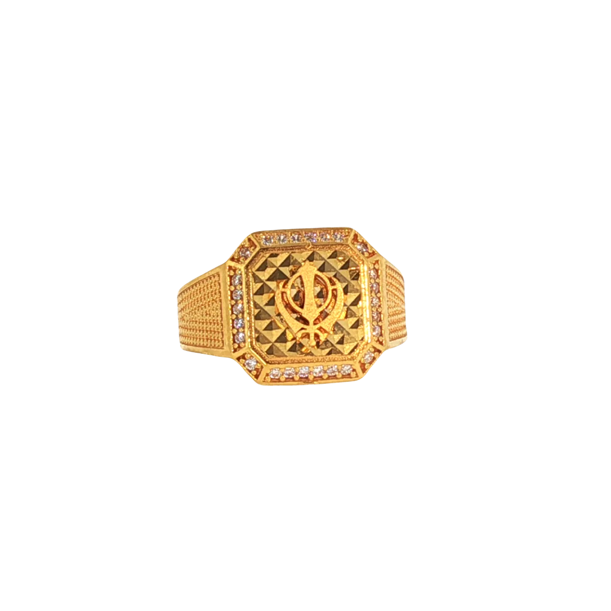 22K Yellow Gold Men’s Sikh Ring with Cubic Zirconia – 6.7g, Size 10.5
