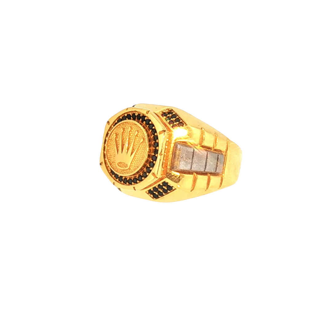 21K Men’s Yellow Gold Fancy Ring – 14.6g, Polished Finish, Resizable, Size 9.5