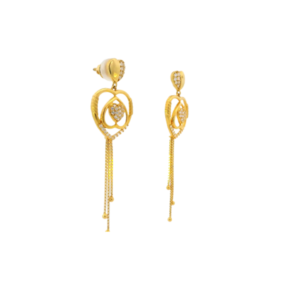 22K Yellow Gold CZ Long Earrings | Elegant Stone Drop Design
