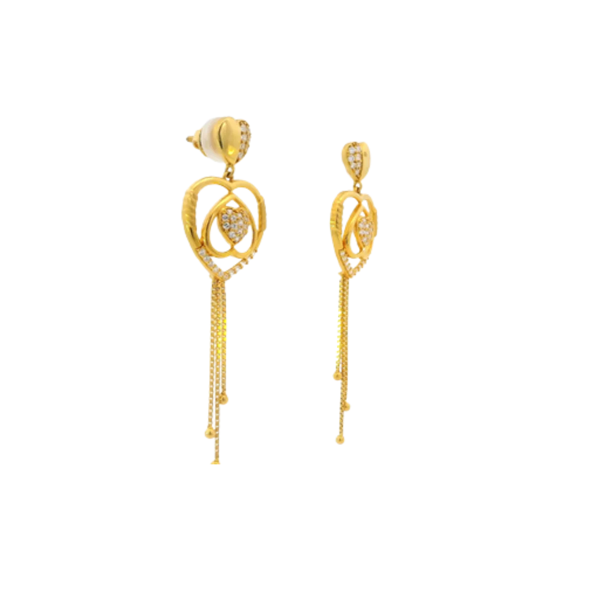 22K Yellow Gold CZ Long Earrings | Elegant Stone Drop Design