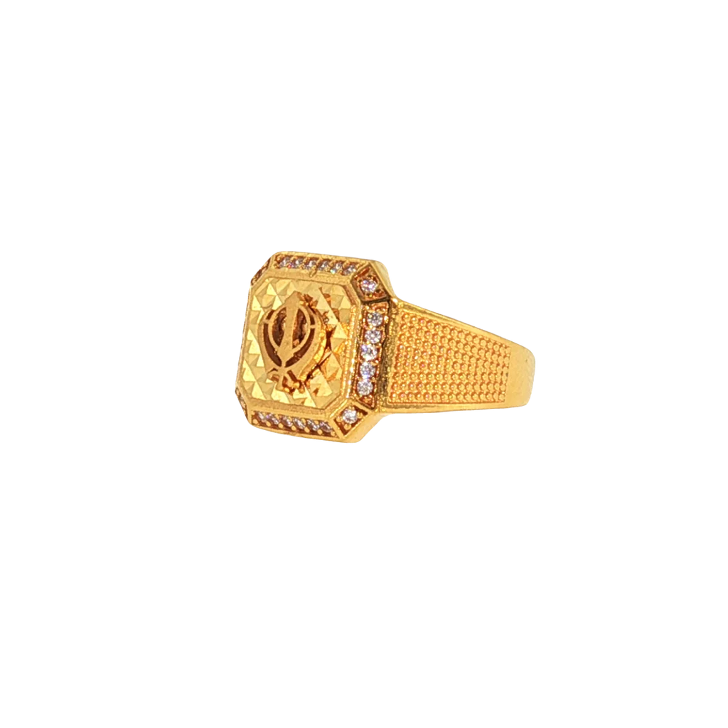 22K Yellow Gold Men’s Sikh Ring with Cubic Zirconia – 6.7g, Size 10.5