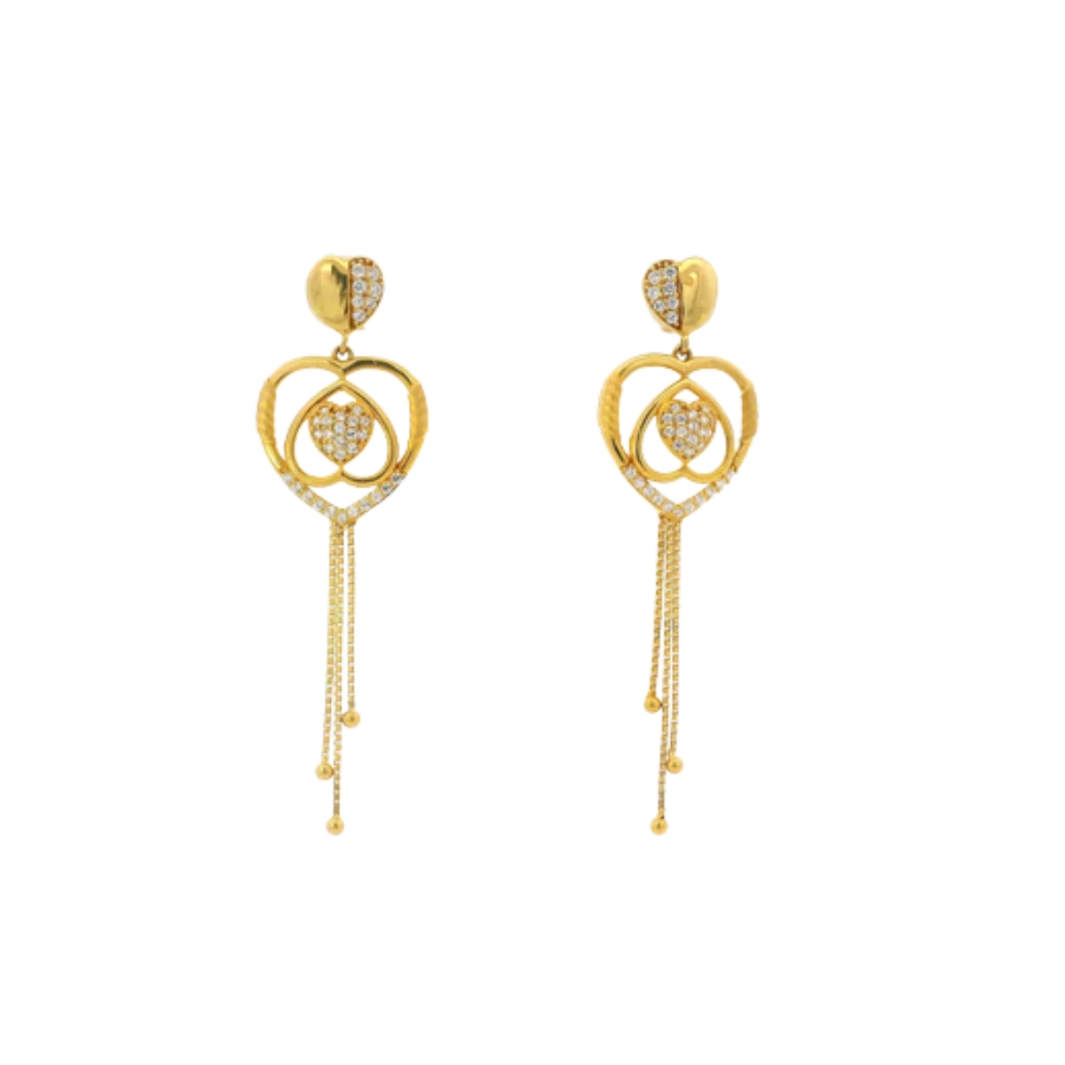 22K Yellow Gold CZ Long Earrings | Elegant Stone Drop Design
