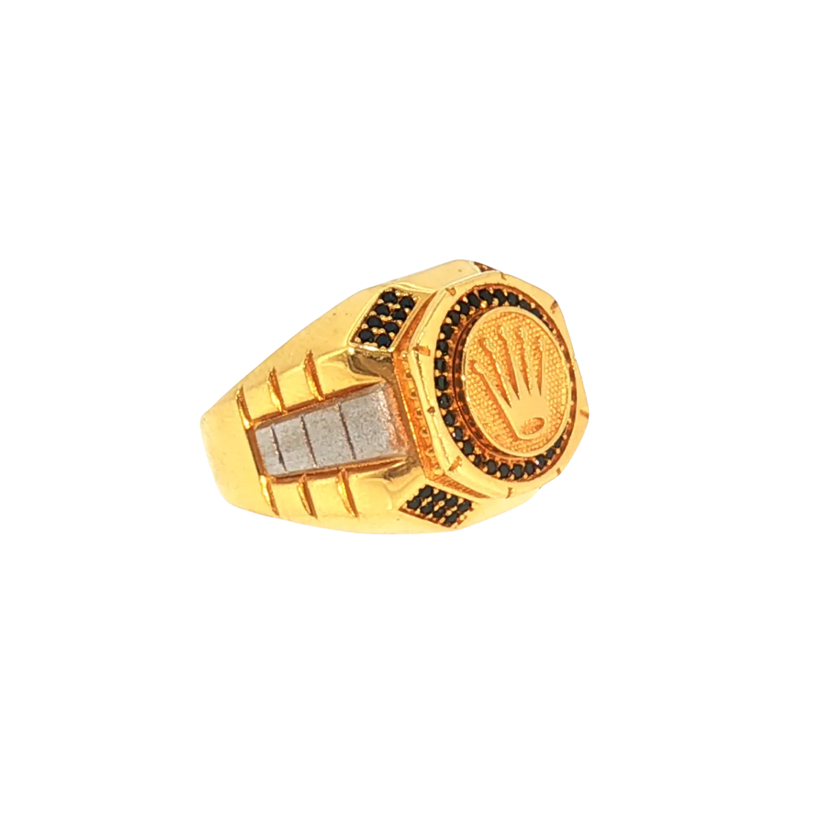 21K Men’s Yellow Gold Fancy Ring – 14.6g, Polished Finish, Resizable, Size 9.5