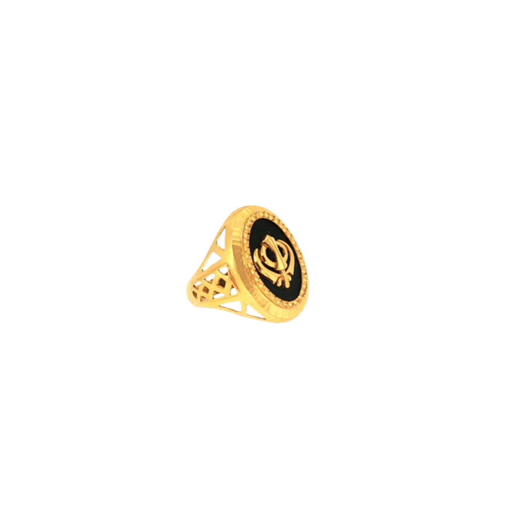 22K Yellow Gold Sikh Style Men’s Ring | Colored Stone Designer Band
