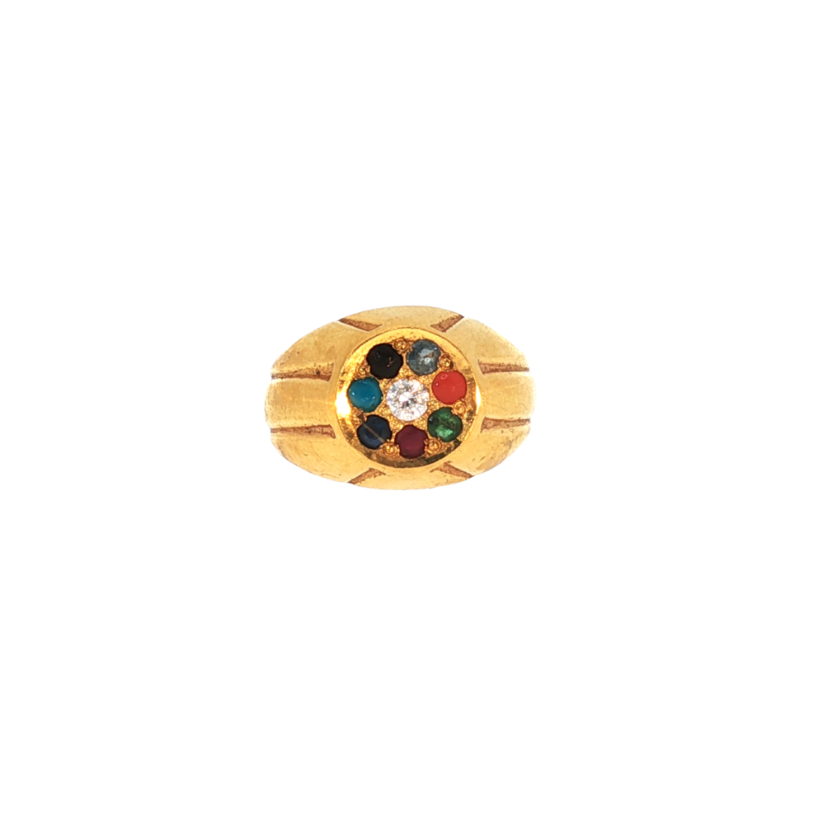 Elegant 22K Yellow Gold Colored Stone Ring – 11.3g Classic Statement Design