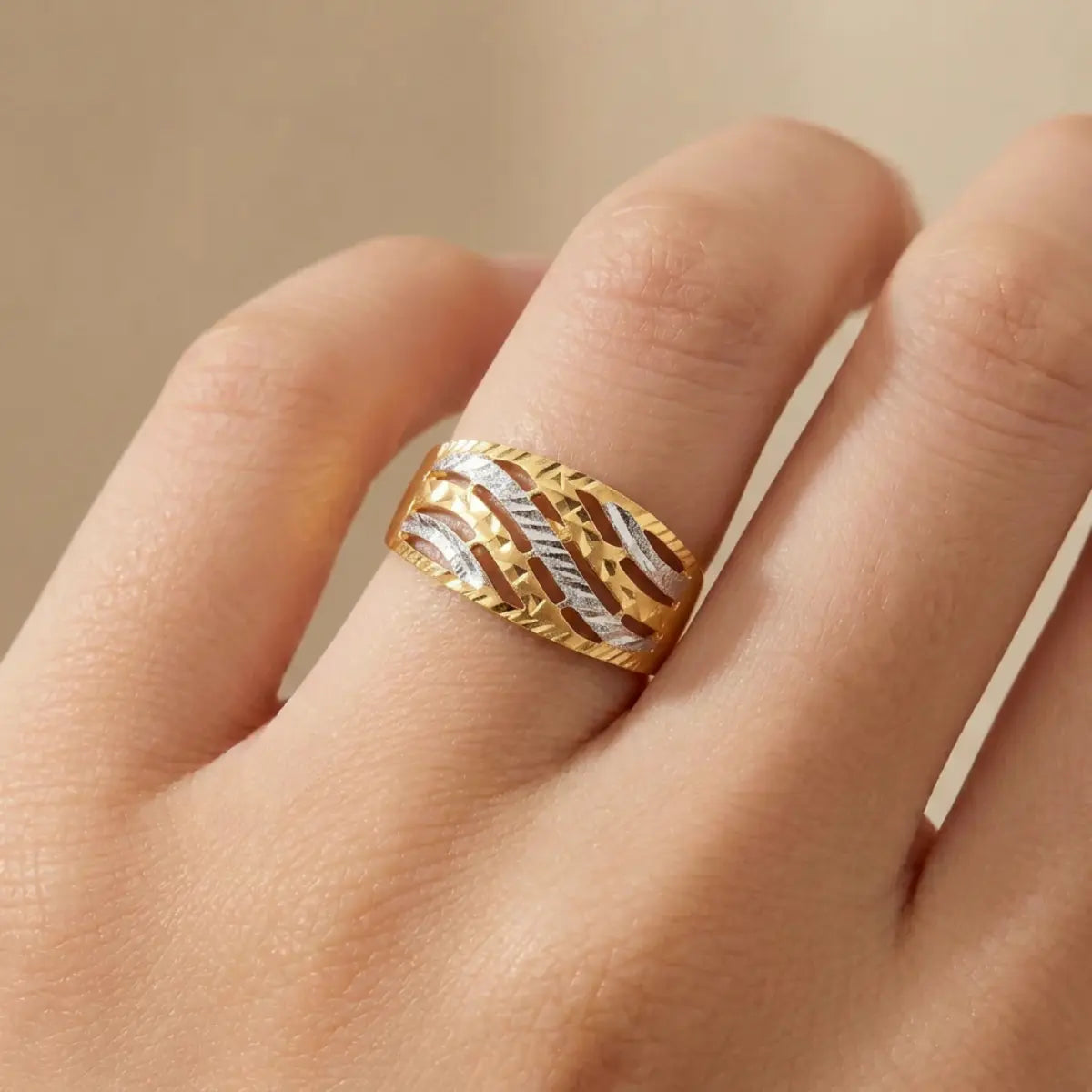 22K Yellow + White Gold Ladies Ring