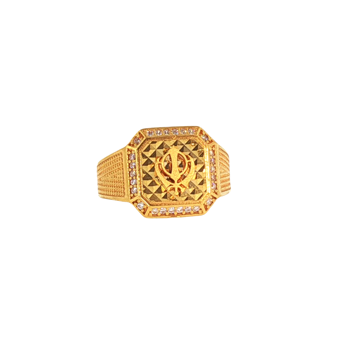 22K Yellow Gold Men’s Sikh Ring with Cubic Zirconia – 7g, Size 11.5
