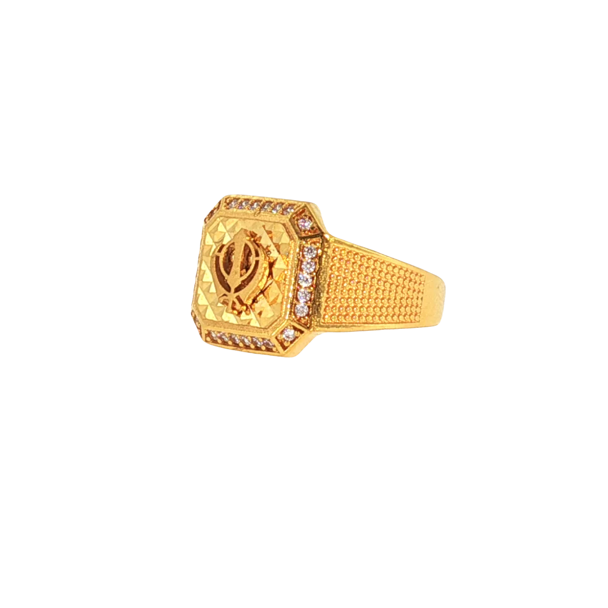 22K Yellow Gold Men’s Sikh Ring with Cubic Zirconia – 7g, Size 11.5