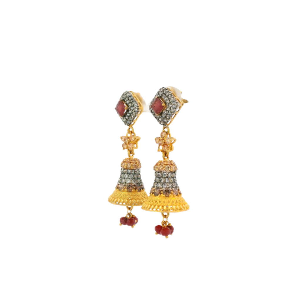 22K Yellow Gold Stone Jhumki Earrings | Premium Traditional Design