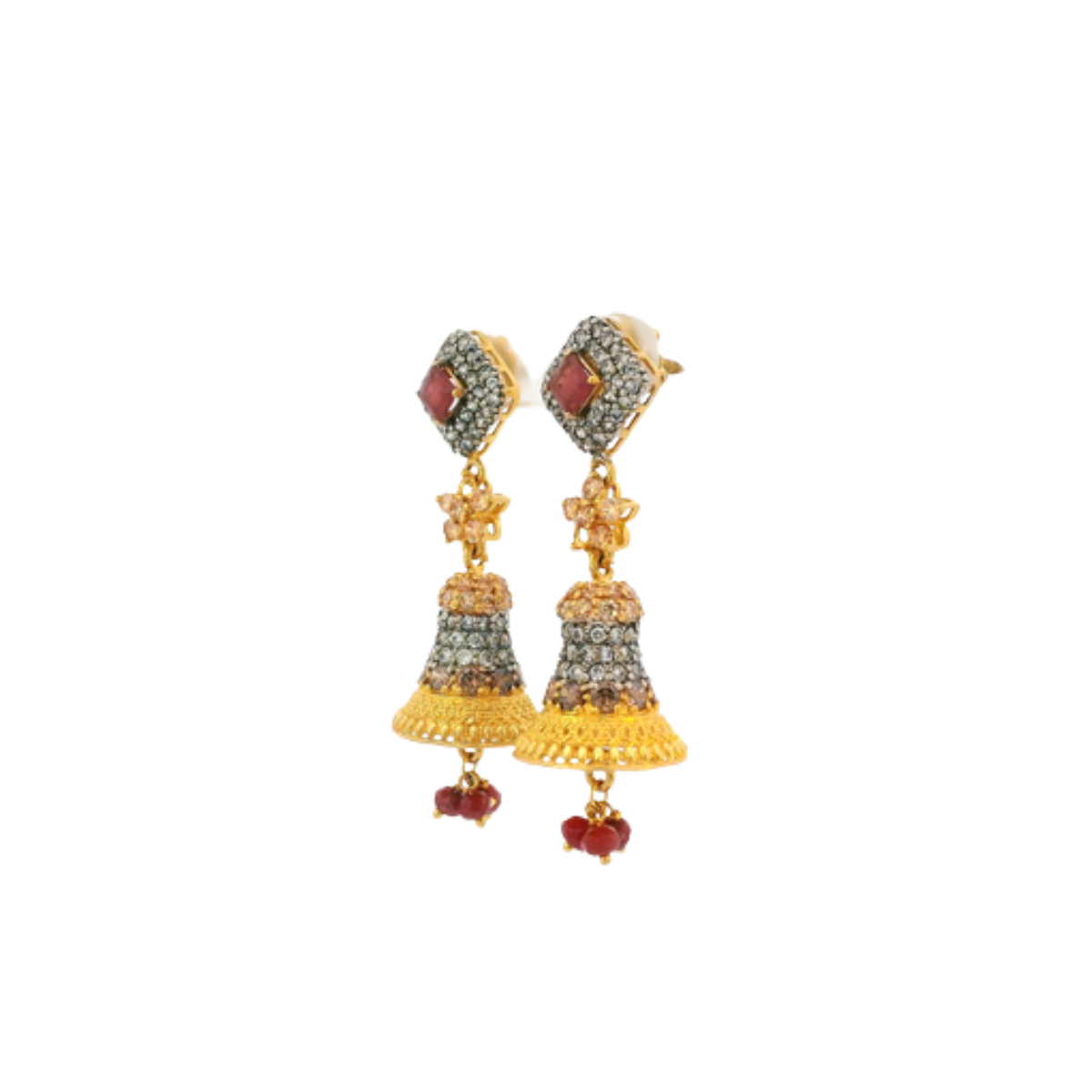 22K Yellow Gold Stone Jhumki Earrings | Premium Traditional Design