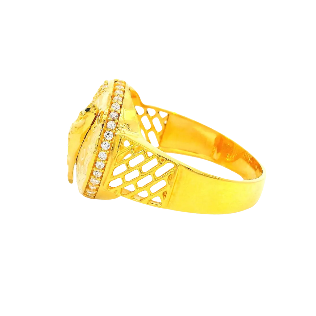 22K Men’s Yellow Gold Stone Ring with Cubic Zirconia – 8.2g, Resizable, Size 11.5