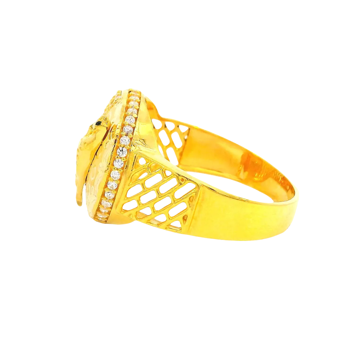 22K Men’s Yellow Gold Stone Ring with Cubic Zirconia – 8.2g, Resizable, Size 11.5