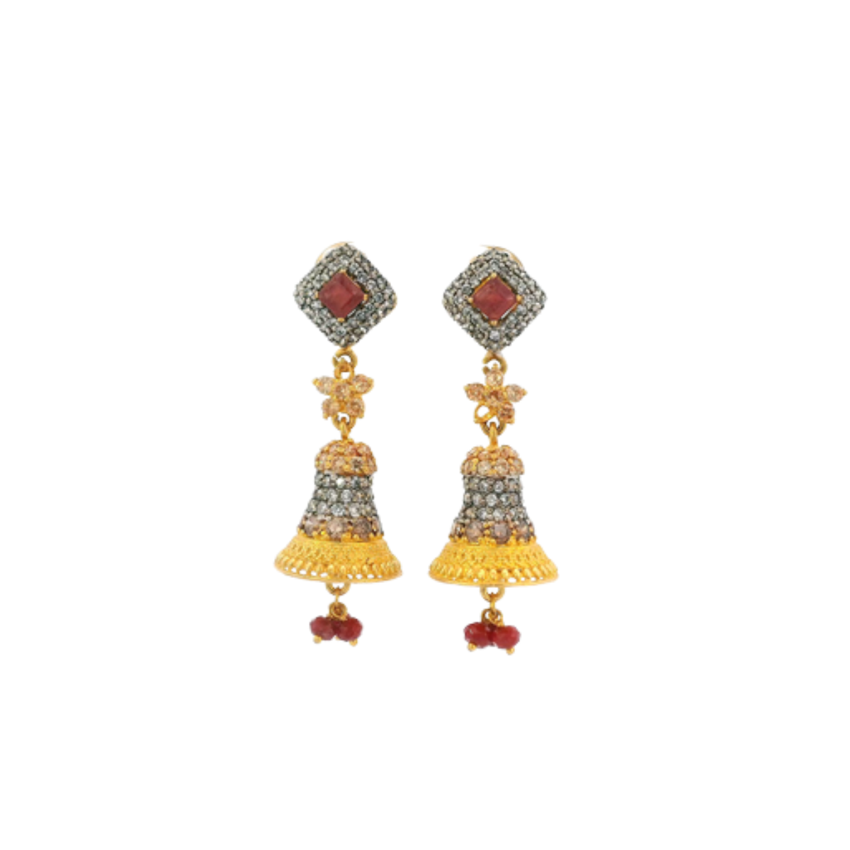 22K Yellow Gold Stone Jhumki Earrings | Premium Traditional Design