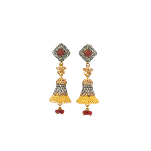 22K Yellow Gold Stone Jhumki Earrings | Premium Traditional Design