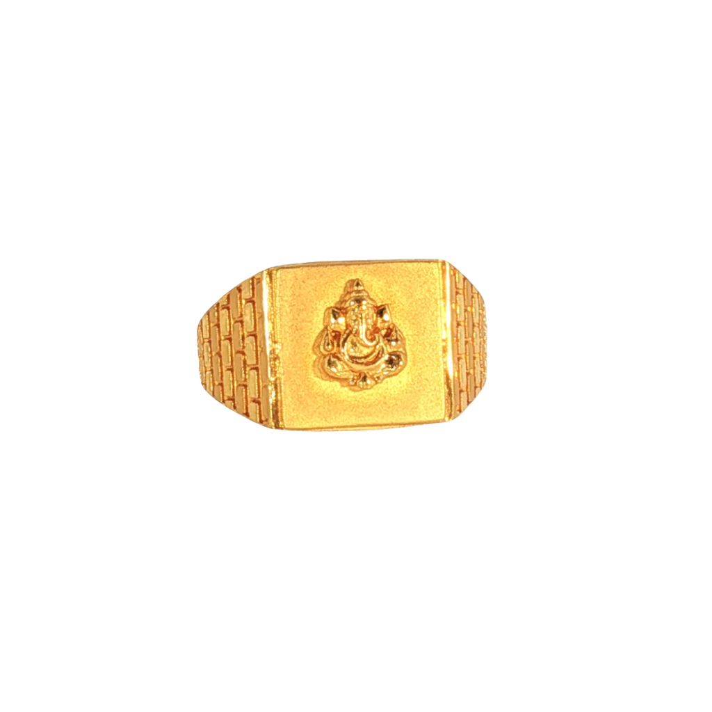 22K Yellow Gold Men’s Om Ring with Cubic Zirconia – 6.3g, Size 10.85