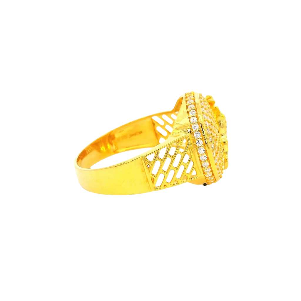 22K Men’s Yellow Gold Stone Ring with Cubic Zirconia – 8.2g, Resizable, Size 11.5