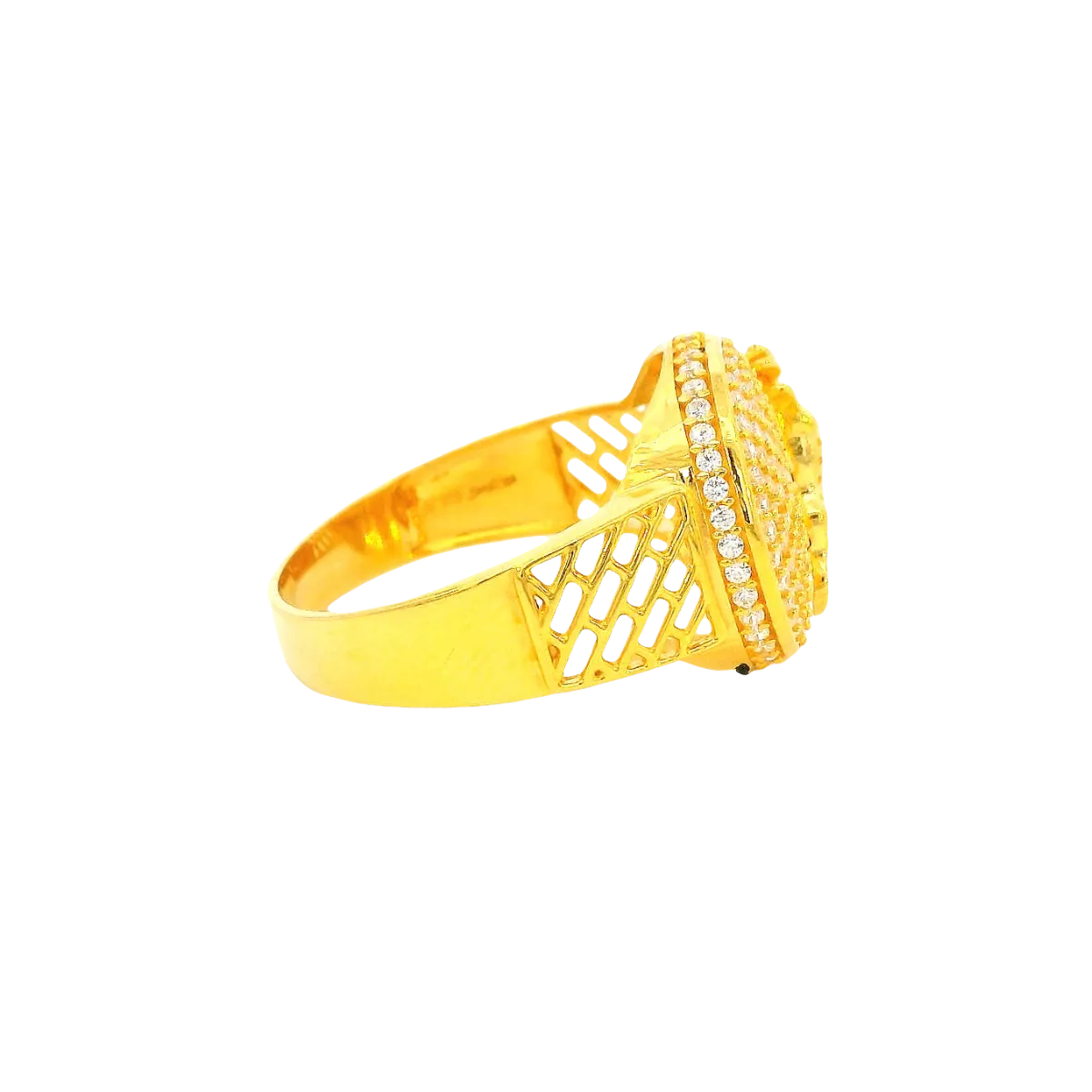 22K Men’s Yellow Gold Stone Ring with Cubic Zirconia – 8.2g, Resizable, Size 11.5