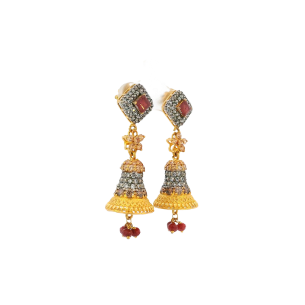 22K Yellow Gold Stone Jhumki Earrings | Premium Traditional Design