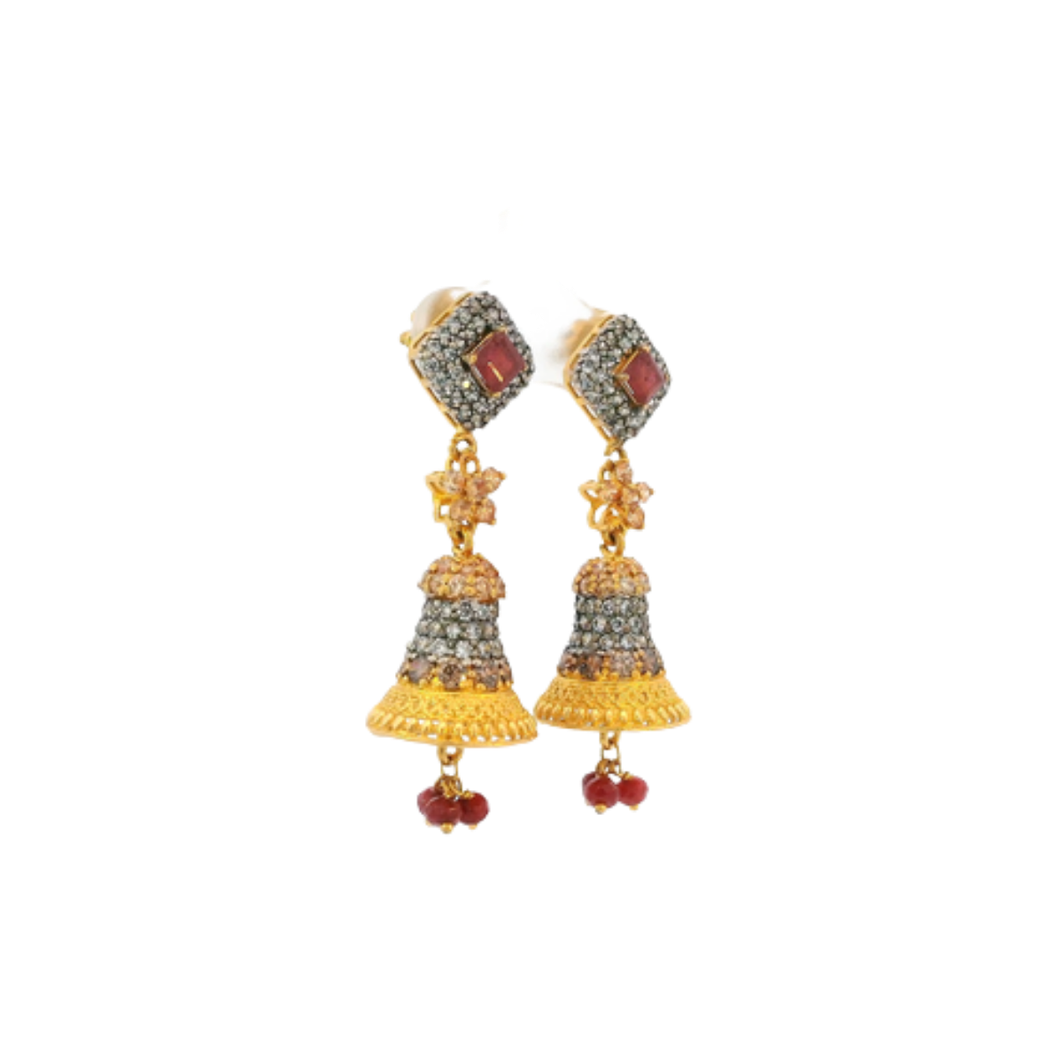 22K Yellow Gold Stone Jhumki Earrings | Premium Traditional Design