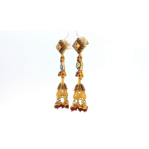 22K Yellow Gold Stone Jhumki Earrings | Elegant Traditional Design