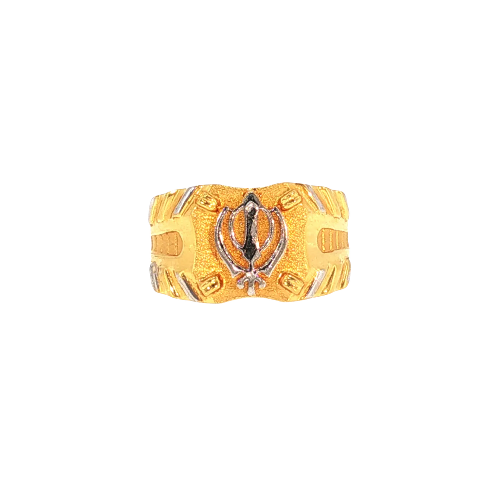 22K Two-Tone Yellow & White Gold Men’s Sikh Ring (8.9 Grams) – Bold & Elegant Design
