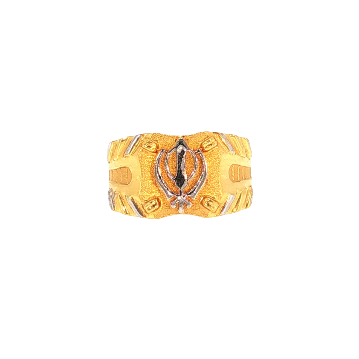 22K Two-Tone Yellow & White Gold Men’s Sikh Ring (8.9 Grams) – Bold & Elegant Design