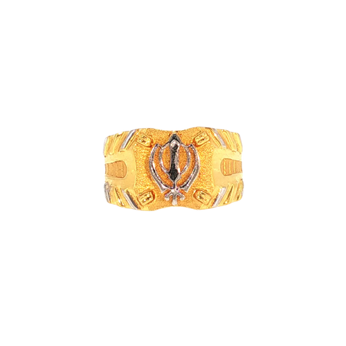 22K Two-Tone Yellow & White Gold Men’s Sikh Ring (8.9 Grams) – Bold & Elegant Design