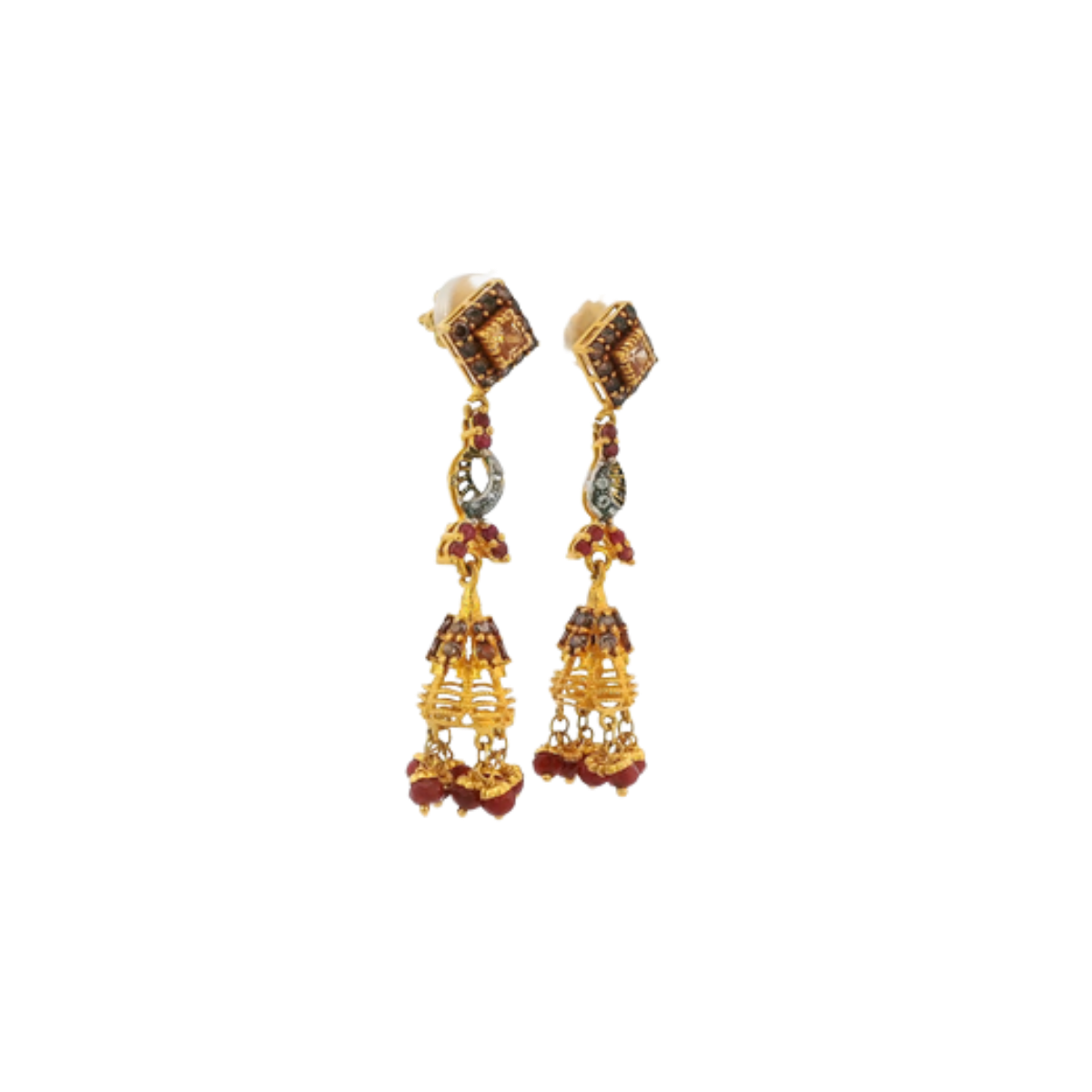 22K Yellow Gold Stone Jhumki Earrings | Elegant Traditional Design