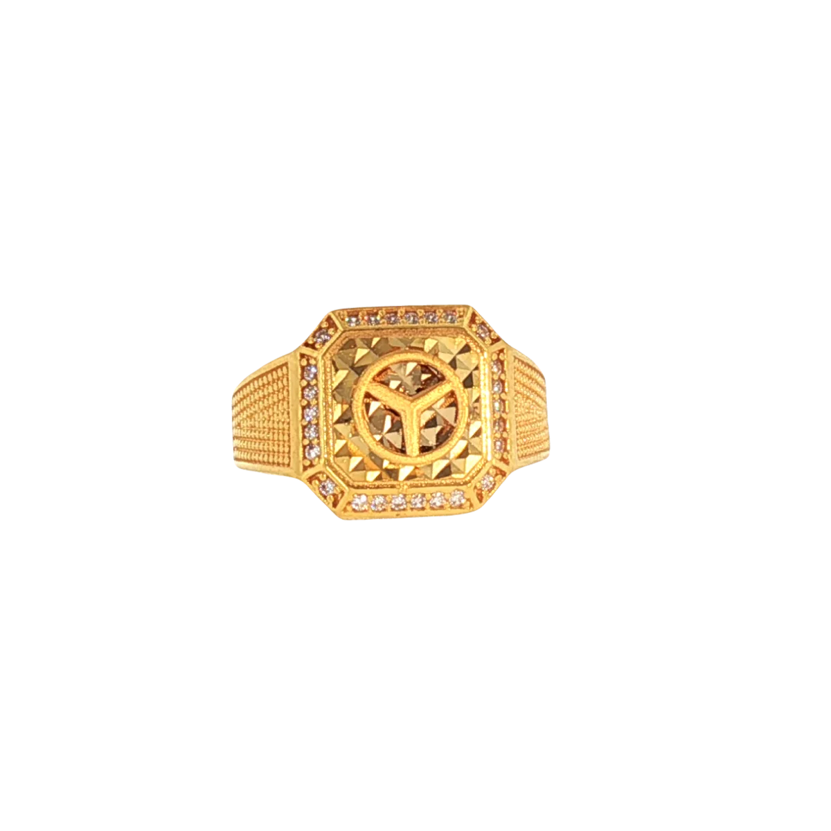 Fancy 22K Yellow Gold Men’s Ring with Cubic Zirconia – 7.1g, Size 10.5
