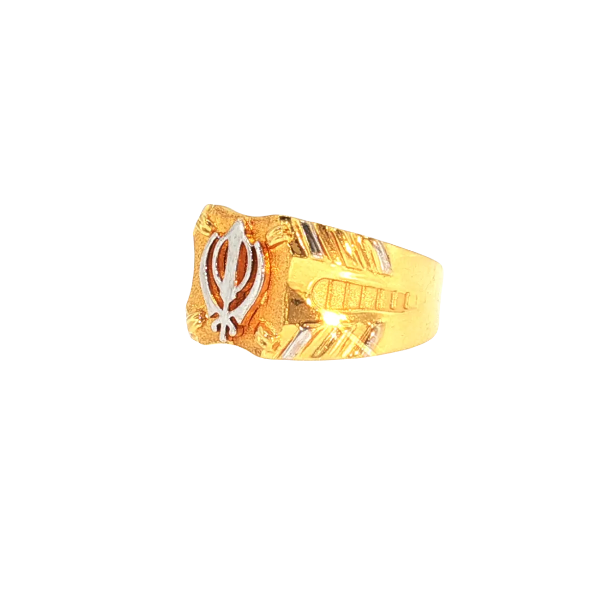 22K Two-Tone Yellow & White Gold Men’s Sikh Ring (8.9 Grams) – Bold & Elegant Design