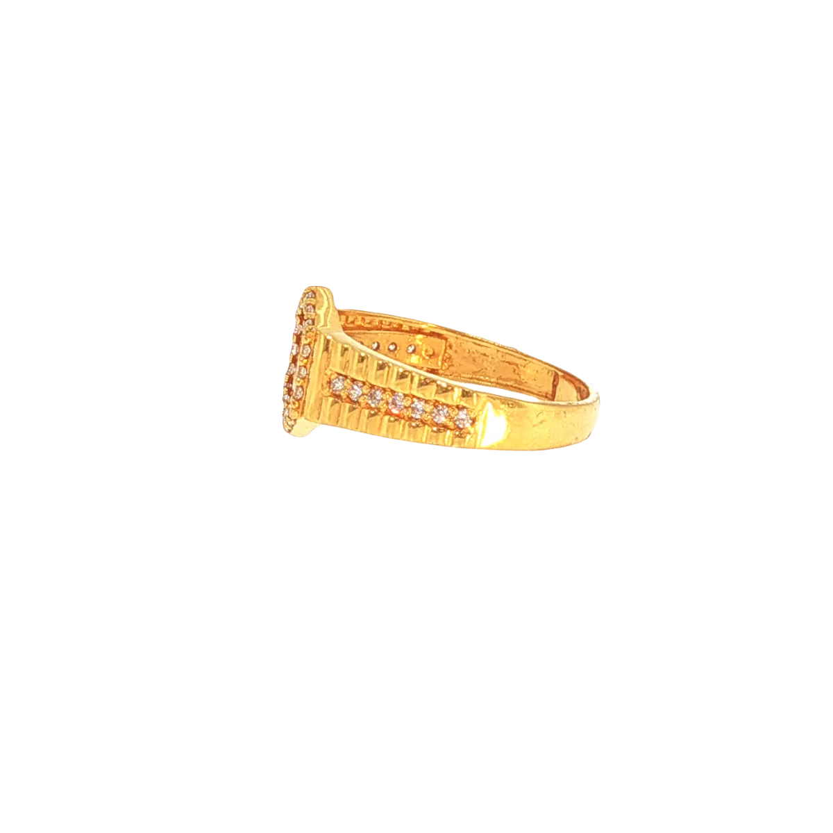 22K Yellow Gold Om CZ Men’s Ring | Spiritual Stone Designer Band