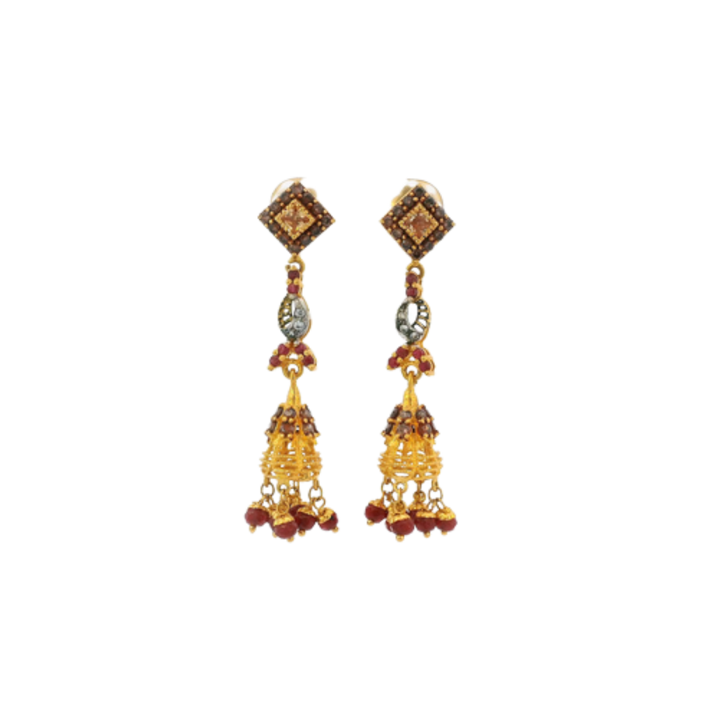 22K Yellow Gold Stone Jhumki Earrings | Elegant Traditional Design