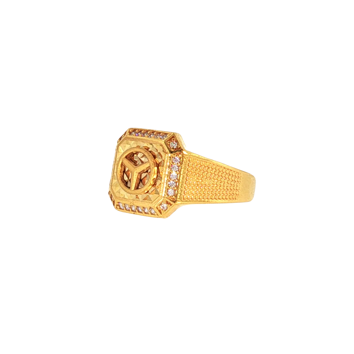 Fancy 22K Yellow Gold Men’s Ring with Cubic Zirconia – 7.1g, Size 10.5