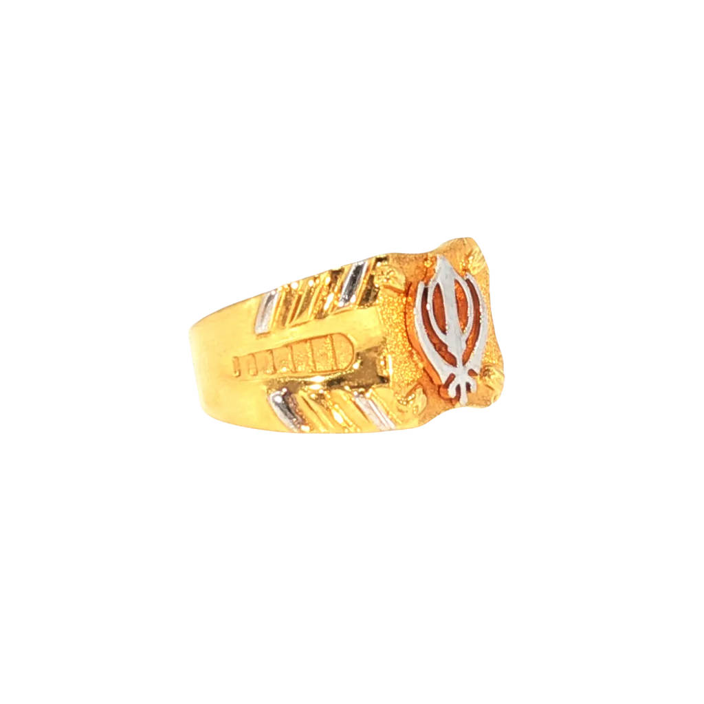 22K Two-Tone Yellow & White Gold Men’s Sikh Ring (8.9 Grams) – Bold & Elegant Design