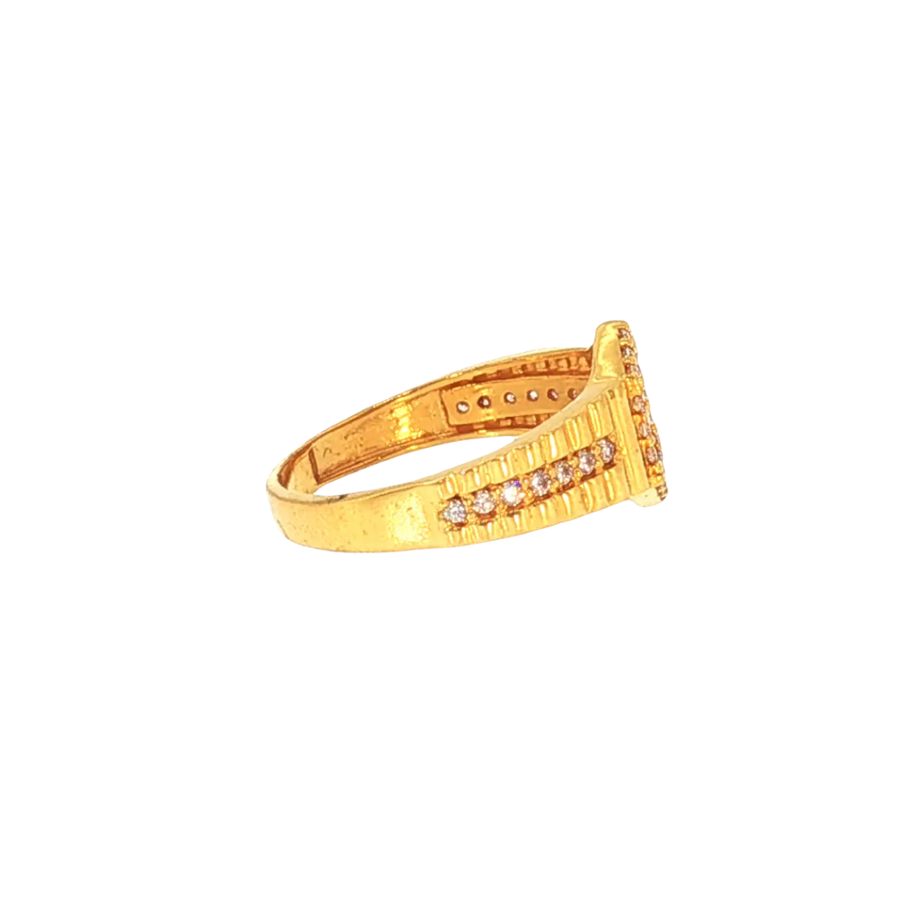 22K Yellow Gold Om CZ Men’s Ring | Spiritual Stone Designer Band