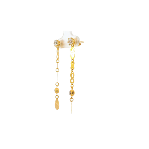 22K Yellow Gold CZ Hanging Earrings | Fancy Long Drop Design