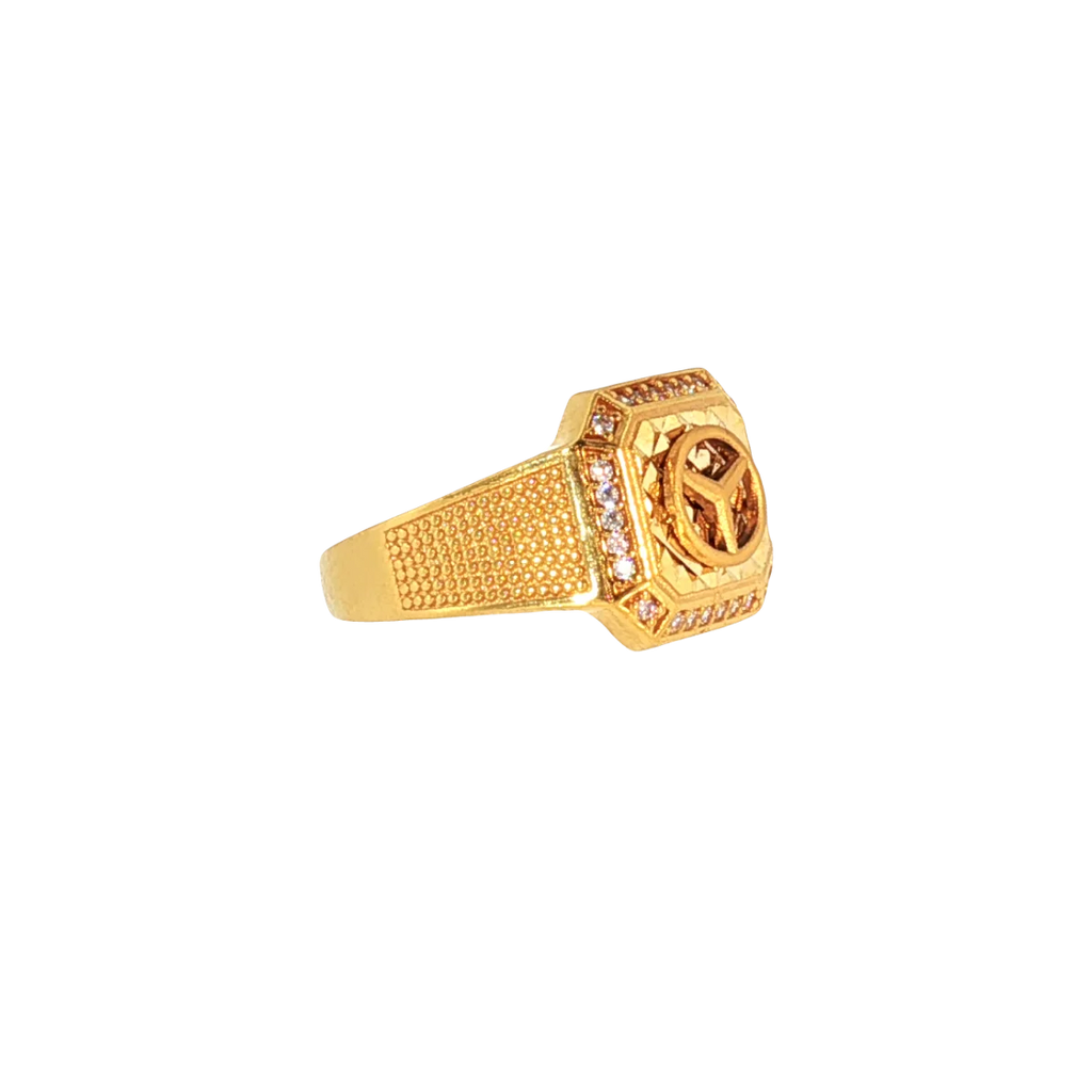 Fancy 22K Yellow Gold Men’s Ring with Cubic Zirconia – 7.1g, Size 10.5