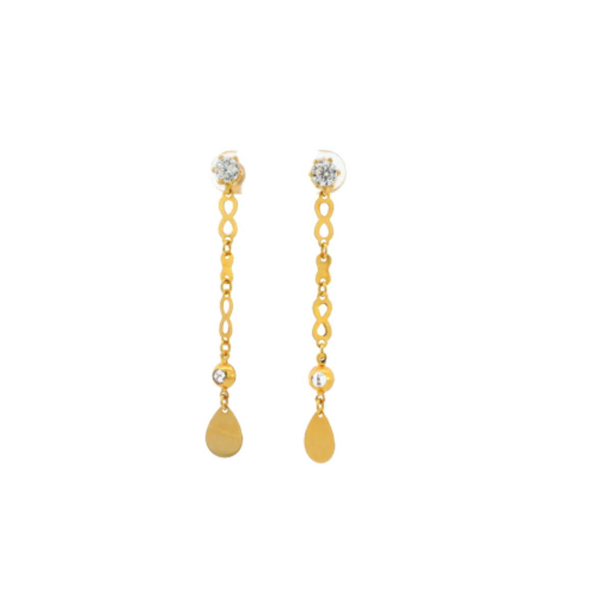 22K Yellow Gold CZ Hanging Earrings | Fancy Long Drop Design