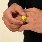 22K Yellow Gold Punjab Map Ring with Greek Key Border