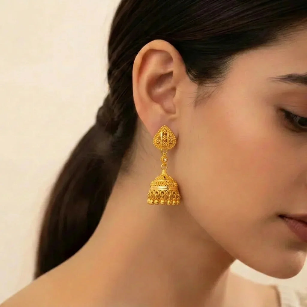 22K Yellow Gold Traditional Jhumki Earrings | Premium Polished Design