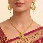 22K Yellow Gold Pearl & Gemstone Necklace Set | Elegant Dual-Stone Design