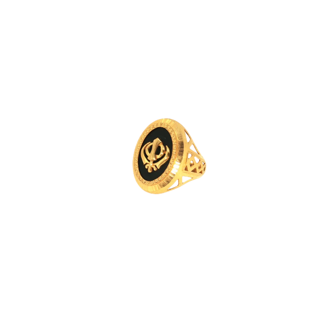 22K Yellow Gold Sikh Style Men’s Ring | Colored Stone Designer Band