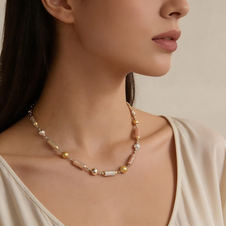 22K Tri-Color Gold Chain – Yellow, White &amp; Rose Gold  with Lobster Lock