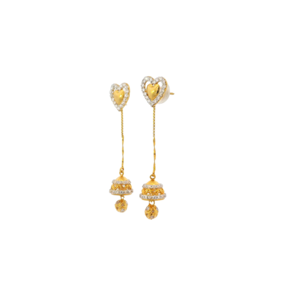 22K Yellow Gold CZ Hanging Earrings | Stylish Fancy Long Drops