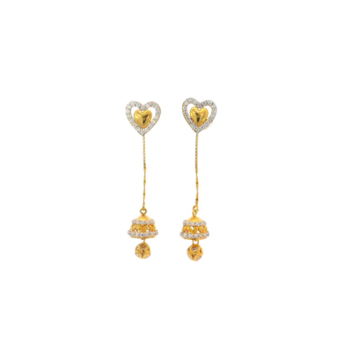 22K Yellow Gold CZ Hanging Earrings | Stylish Fancy Long Drops